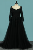 Long Sleeves Prom Dresses A Line Tulle With Applique