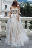 Princess A Line Off the Shoulder Sweetheart Beach Wedding Dresses with Appliques SJS15585