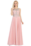 Chiffon Scoop Prom Dresses A Line With Beads&Rhinestones Chiffon Floor Length