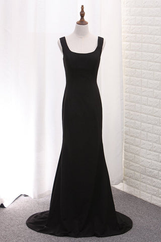 New Arrival Satin Mermaid Square Neck Evening Dresses Sweep Train