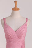 New Arrival Straps Bridesmaid Dresses Chiffon With Ruffles A Line