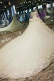 Perfect Scoop Neck Mid-Length Sleeve Wedding Dresses A Line With Beading Two-Meter Royal Train