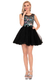 Homecoming Dresses A-Line Scoop Short/Mini Tulle With Beads&Appliques