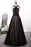 Prom Dresses Tulle & Lace With Beading Floor Length A Line