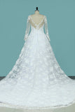 Scoop Long Sleeves Wedding Dresses A Line Tulle With Lace Court Train