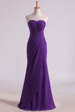 Hot Purple Sweetheart Ruffled Bodice Floor Length Sheath Chifoon Evening Dresses