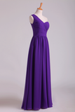 One Shoulder Pleated Bodice Lace Back A Line Evening Dress Full Length Chiffon