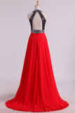 Bicolor Halter A Lline Prom Dresses Sequined Bodice Sweep Train Chiffon