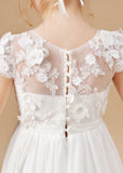 A-line Floor Length Ivory Chiffon Appliques Flower Girl Dresses