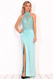 Prom Dresses Halter Chiffon With Applique And Slit Sheath