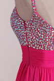 Prom Dresses A Line Spaghetti Straps Beaded Bodice Chiffon