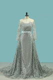 Bling Bling Evening Dresses Mermaid Scoop Sweep/Brush Sequins Lace With Rhinestones