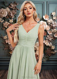 Lorena A-line V-Neck Asymmetrical Chiffon Bridesmaid Dress JLP0025809