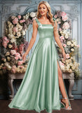 Lillie A-line Square Floor-Length Stretch Satin Bridesmaid Dress With Bow JLP0025788