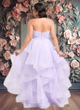 Sue Ball-Gown/Princess Asymmetrical One Shoulder Floor-Length Tulle Prom Dresses JLP0025867