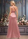 Claire A-line One Shoulder Floor-Length Stretch Satin Bridesmaid Dress With Ruffle JLP0025768