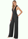 Lois Pleated Stretch Satin Jumpsuit with Pockets black Dress SJSP0019719