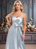 Madalyn A-line V-Neck Floor-Length Stretch Satin Bridesmaid Dress JLP0025795