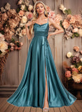 Tania A-line Cowl Floor-Length Stretch Satin Bridesmaid Dress With Ruffle JLP0025781