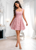 Dominique A-line Square Mini Lace Homecoming Dress With Bow Sequins JLP0025647