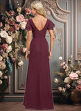 Melanie A-line Boat Neck Floor-Length Chiffon Bridesmaid Dress With Ruffle JLP0025827