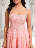 Jaylynn Ball-Gown/Princess Scoop Short Tulle Lace Homecoming Dress With Ruffle JLP0025676