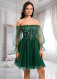 Gabriela A-line Off the Shoulder Short Tulle Homecoming Dress With Sequins Appliques Lace JLP0025663