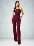 Aubree Pleated Luxe Knit Jumpsuit with Belt Cabernet SJSP0019817