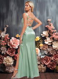 Briley Trumpet/Mermaid Square Floor-Length Stretch Satin Bridesmaid Dress JLP0025784