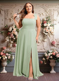 Yasmine A-line Square Floor-Length Chiffon Prom Dresses With Bow JLP0025876