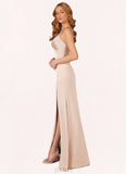 Frederica Mermaid Pleated Stretch Satin Floor-Length Dress SJSP0019749