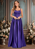 Britney Ball-Gown/Princess Scoop Floor-Length Satin Prom Dresses With Appliques Lace Beading JLP0025865