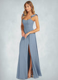 Bella A-Line Ruched Stretch Chiffon Floor-Length Dress SJSP0019775