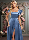 Michaela A-line Square Floor-Length Stretch Satin Bridesmaid Dress With Ruffle JLP0025769