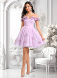 Cadence Ball-Gown/Princess Off the Shoulder Short Tulle Homecoming Dress With Pleated Flower JLP0025668