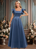 Lia A-line Square Floor-Length Satin Bridesmaid Dress With Ruffle JLP0025774