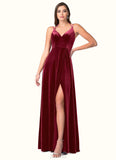 Paula A-Line Bow Velvet Floor-Length Dress SJSP0019697