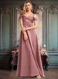 Rosa A-line Cold Shoulder Floor-Length Satin Bridesmaid Dress JLP0025750