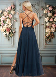 Jordin A-line V-Neck Floor-Length Chiffon Prom Dresses With Pleated JLP0025830