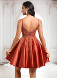 Lea A-line Scoop Short Satin Lace Homecoming Dress With Sequins JLP0025683