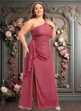 Kaylynn A-line One Shoulder Floor-Length Chiffon Bridesmaid Dress With Ruffle JLP0025824