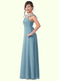 Lorelai A-Line Ruched Chiffon Floor-Length Junior Bridesmaid Dress SJSP0019986