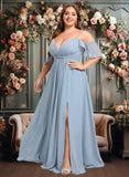 Yvonne A-line Cold Shoulder Floor-Length Chiffon Bridesmaid Dress With Ruffle JLP0025797