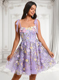 Lilith A-line Scoop Short Floral Lace Homecoming Dress With Bow 3D Floral JLP0025695