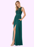 Emery A-Line Lace Chiffon Floor-Length Dress SJSP0019760