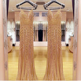 Luxurious Sheath Long Sweep Train Spaghetti Straps Sleeveless Prom Dresses