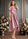 Joanna A-line V-Neck Asymmetrical Stretch Satin Bridesmaid Dress JLP0025752