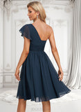 Braelyn A-line One Shoulder Knee-Length Chiffon Homecoming Dress With Ruffle JLP0025722