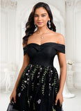 Janessa A-line Off the Shoulder Short Tulle Lace Homecoming Dress With Embroidered JLP0025720