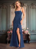 Frida A-line Square Floor-Length Chiffon Bridesmaid Dress With Ruffle JLP0025732